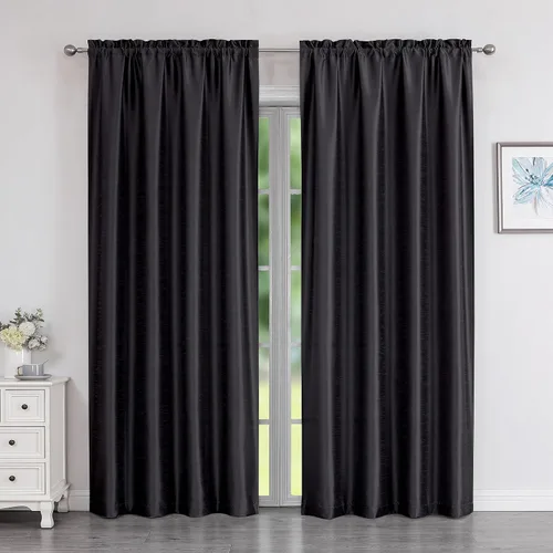 Vista 15 de Chyhomenyc Uptown - Cortinas negras de 24 pulgadas de largo, 2 paneles, cortinas cortas de seda sintética para oscurecer la habitación, cortinas