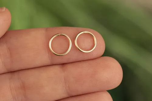 Vista 62 de Aretes de aro de oro de plata – Aretes de aro para mujer, dos piezas de aros de plata fina rellenos de oro, aro de hélice, anillo de tragus, aro