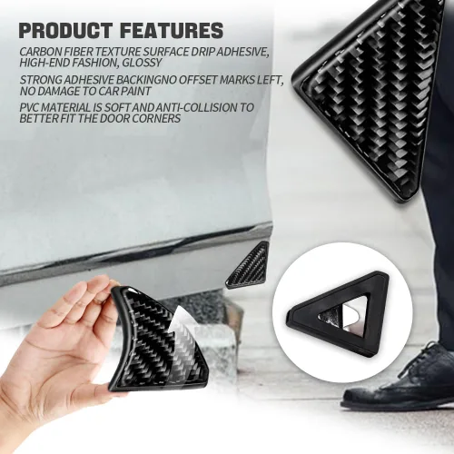 Vista 6 de 2 protectores de esquina de puerta de automóvil, protectores de borde de puerta delantera de fibra de carbono, protector de borde de puerta de Negro