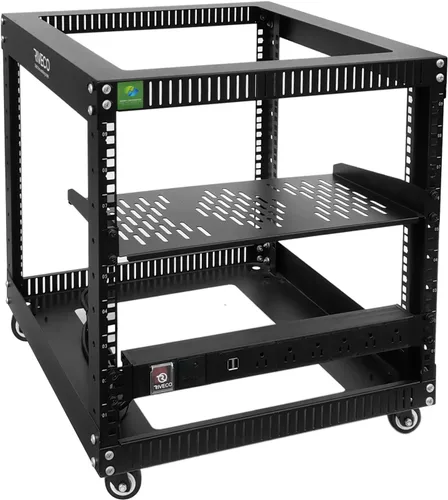 Vista 11 de RIVECO Estante de servidor de marco abierto de 6U con ruedas: montaje rápido de 4 postes para uso pesado, soporte de 19 pulgadas, gabinete de 600 KG