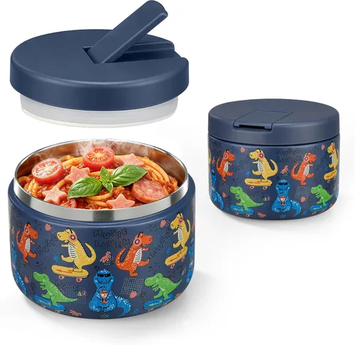 Vista 15 de Pawtong Tarro de comida aislado al vacío de 12 onzas con tapa de hebilla, termo de sopa de boca ancha para comida caliente para niños, contenedor