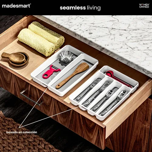 Vista 3 de Bandeja para cubiertos Madesmart Classic grande non slip feet, rounded corners, branded icons, soft grip lining, forks knives spoons, flatware