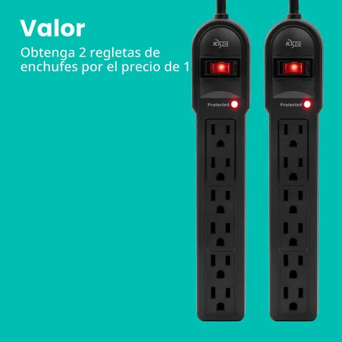 Vista 7 de KMC Paquete de 2 regletas de protección contra sobretensiones de 6 tomas, 900 julios, cable de extensión de 4 pies, protección contra sobrecarga