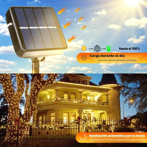 Vista 2 de Joomer - Cadena de luces solares de hadas, 2 paquetes de un total de 80 pies, 240 luces LED, impermeables, 8 modos de iluminación para patio, cerca