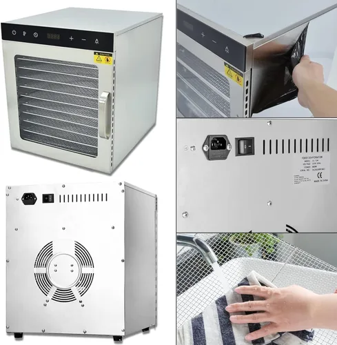 Vista 8 de Deshidratador de alimentos para carne, 10 bandejas de 800 W, secadora eléctrica de alimentos para el hogar, deshidratador comercial