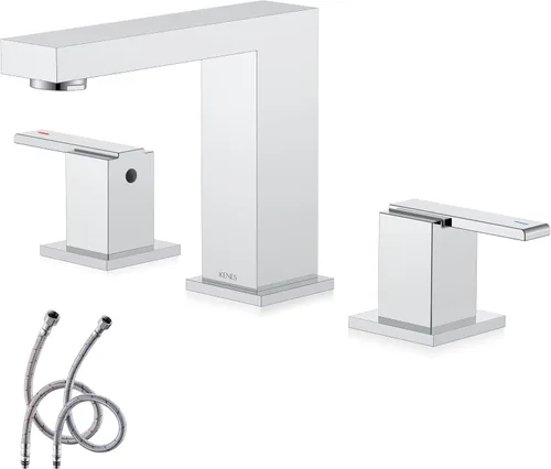 Vista 12 de KENES Grifo de Baño Extendido Negro Mate de Dos Manijas, Grifos de Lavabo de Baño Negro de 3 Orificios, 8 Pulgadas, Grifo de Tocador de Baño de 3