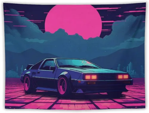 Vista 9 de josnmre Retrowave Jdm Classic Car Retro Cyberpunk Tapestry Wall Hanging for Bedroom Aesthetic Art Home Decor Dorm Classroom Living Room Tapestries