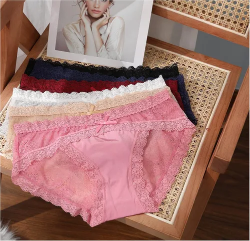 Vista 6 de LEVAO ropa interior sexy de encaje para mujer, bragas hípster, transpirables, elásticas y sin costuras, paquete con varias unidades, tipo bikini