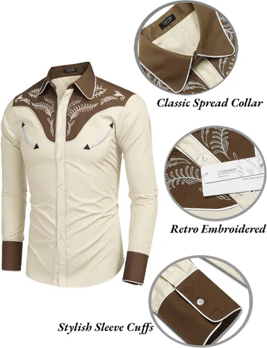 Vista 5 de COOFANDY Men's Western Cowboy Shirt Casual Long Sleeve Button Down Cotton Shirts