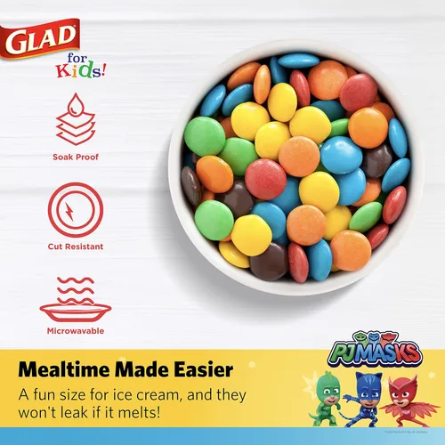 Vista 3 de Glad Cuencos de papel para aperitivos con tapas para niños, diseño espacial, resistentes, desechables para microondas con tapas para sopa o helado