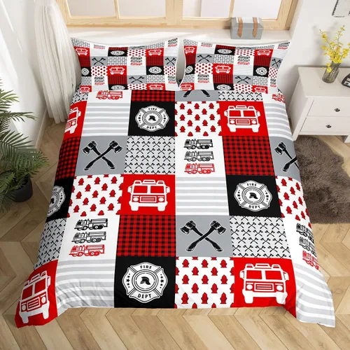 Vista 34 de Feelyou Race Car Duvet Cover Twin Size Boys Girls Speed Sports Car Bedding Set Breathable Soft Racing Comforter Cover 2Pcs Black White Checked Azure