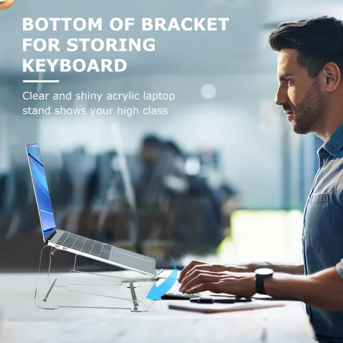 Vista 7 de Bibabala Soporte para laptop, soporte acrílico para computadora de escritorio, elevador ergonómico para computadora, soporte grueso transparente