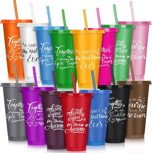 Vista 11 de Mifoci Regalos a granel de agradecimiento para empleados Tazas de plástico de 24oz con tapa con pajita para compañeros de trabajo, profesores
