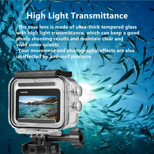 Vista 7 de Funda impermeable y agarre flotante compatible con Insta360 GO 3, carcasa protectora de buceo subacuático con accesorios de soporte