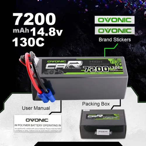 Vista 6 de OVONIC 4S LiPo Batería 7200mAh 14.8V 130C RC Batería con conector EC5 (paquete de 2)