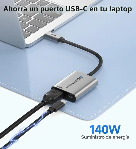 Vista 4 de Cable Matters Adaptador USB C a HDMI 2.1 de 48 Gbps con carga de 140 W