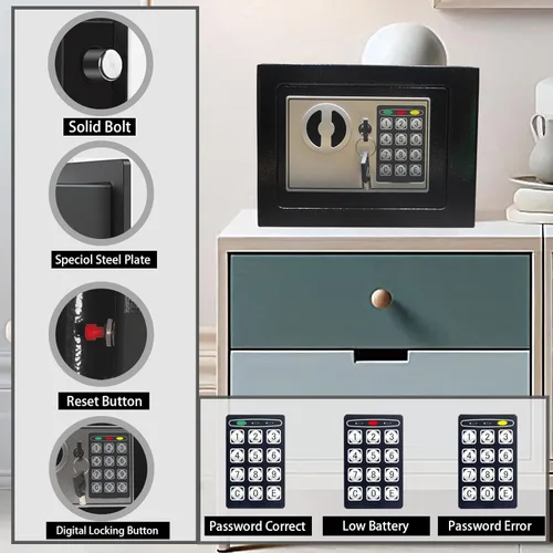Vista 2 de Yuanshikj Caja de seguridad digital electrónica de lujo, llave y cerradura con teclado, hogar, oficina, hotel, negocios, joyería, pistola, efectivo