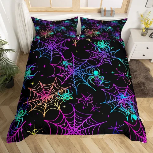 Vista 30 de Manfei Juego de funda de edredón de Halloween tamaño individual, juego de ropa de cama de 2 piezas para niños y niñas, decoración de habitación