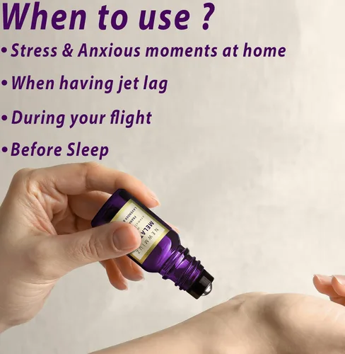 Vista 4 de Aceite esencial de melatonina para dormir roll-on anti estrés calmante aromaterapia mezcla de aceite de lavanda bergamota incienso destress