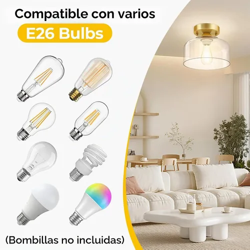 Vista 3 de Lámpara de techo semiempotrada dorada cepillada, pantalla colgante de vidrio transparente, lámpara moderna de granja para pasillo, pasillo, cocina