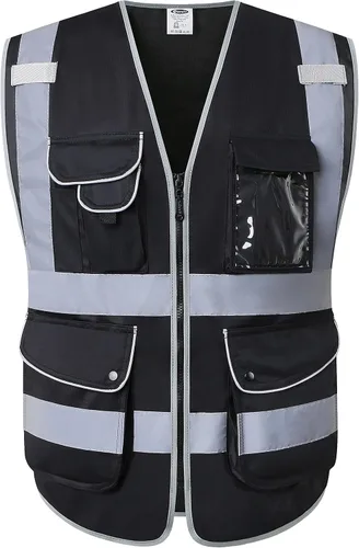 Vista 20 de JKSafety Chaleco de seguridad frontal con cremallera de alta visibilidad Clase 2 de 9 bolsillos con tiras reflectantes, cumple con las normas
