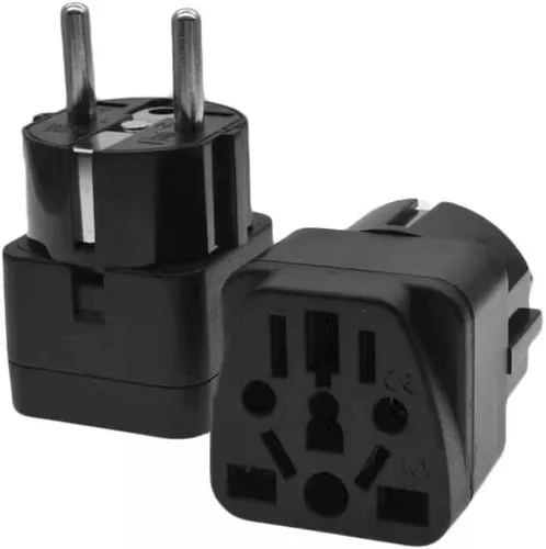 Vista 4 de Toptekits - Paquete de 2 adaptadores universales de enchufe de viaje, Schuko europeo tipo E/F, convertidor de enchufe internacional a europeo Negro