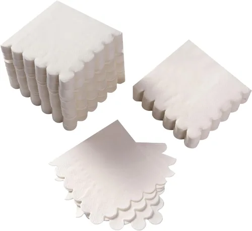 Vista 20 de 100 paquetes de servilletas de cóctel de 2 capas con borde festoneado, servilletas de postre plegadas de 5 x 5 pulgadas, servilletas desechables
