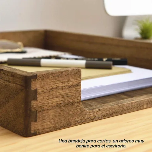Vista 8 de Kirigen Bandeja de madera tamaño carta de un solo nivel (TP-DBR), colección de tonos de madera, bandeja de documentos de carga frontal para Marrón
