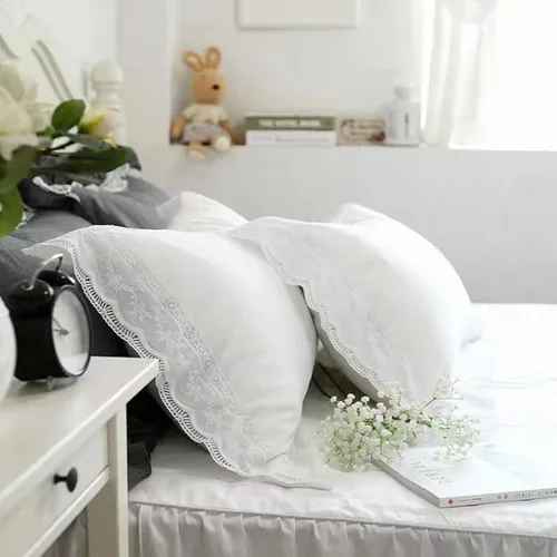 Vista 12 de Fundas de almohada de encaje rosa, fundas estándar de algodón, fundas de almohada Shabby Chic para cama, princesa francesa de campo, 2 unidades, 20