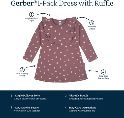 Vista 6 de Gerber Vestido de manga larga con detalle de volantes para bebé niña