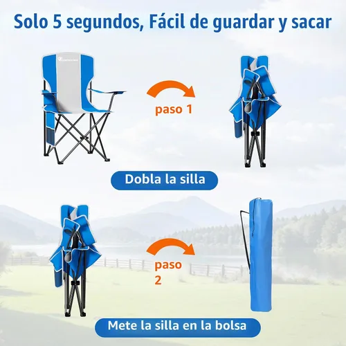 Vista 6 de Silla de camping, sillas de césped con respaldo alto de 500 libras 500 libras azul gris