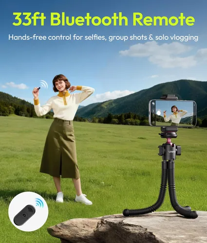 Vista 5 de ULANZI MT-91 - Trípode flexible de pulpo para teléfono, GoPro y cámara, mini trípode 3 en 1 con control remoto Bluetooth, liberación rápida CKA