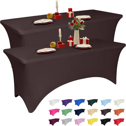 Vista 27 de Paquete de 2 manteles de elastano negro de 4 pies para mesas rectangulares, ajustado y elástico, lavable, resistente a las arrugas, perfecto
