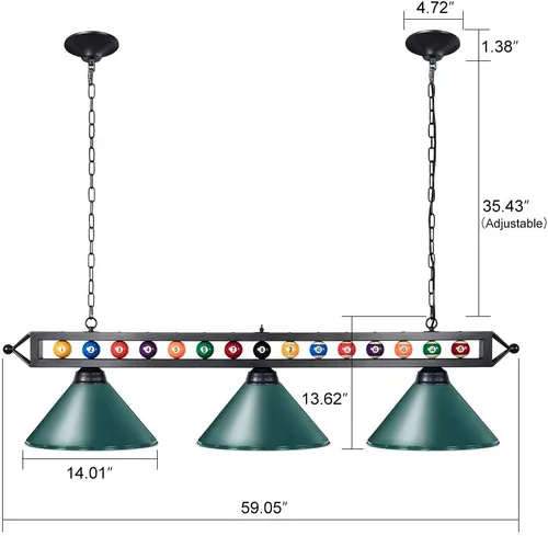 Vista 4 de Wellmet Luz de mesa de billar de 59 pulgadas, 3 luces colgantes para mesa de billar, luces de billar ajustables para mesa de billar de 7 pies, 8