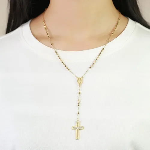 Vista 7 de XUANPAI Collar de cuentas de rosario cristiano cruzado, joyería católica, colgante de amuleto de medalla de Virgen María, colgante de acero