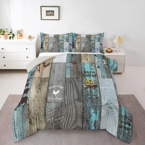 Vista 10 de Erosebridal Juego de edredón rústico de colibrí, juego de ropa de cama de molino de viento rústico para niños, adolescentes y adultos, relleno