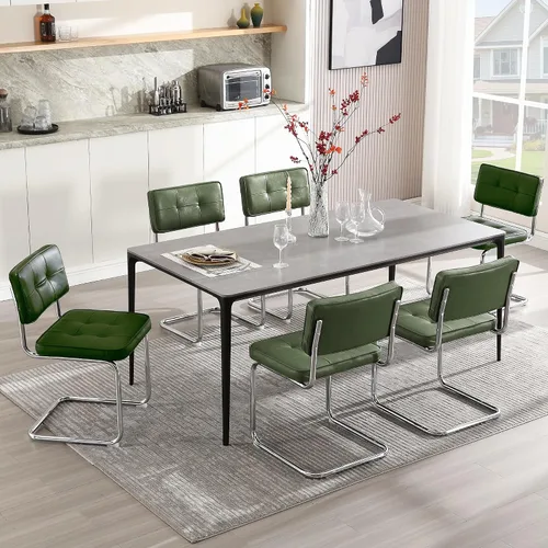 Vista 31 de Zesthouse Juego de 2 sillas de comedor de metal industrial, sillas de cocina tapizadas de cuero sintético con base de metal negro, para cocina