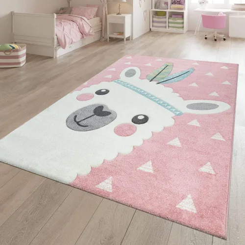 Vista 4 de Paco Home Alfombra para habitación de niños, guardería, linda llama, tamaño: 2 pies 8 pulgadas x 4 pies 11 pulgadas, color: gris