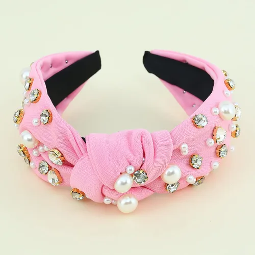 Vista 3 de Diadema con joyas anudadas para mujer, con forma de corazón, adornado con cristal, con parte superior mixta, accesorios para el cabello de nailon