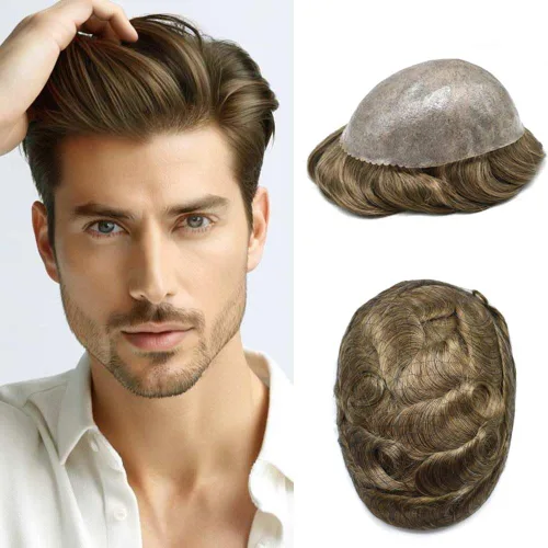 Vista 12 de Mens Toupee Hair System para hombres Piezas de pelo Sistema de reemplazo Poly Skin Toupee para hombres Protesis Capilar Para Hombre 6X8#1 Jet Black