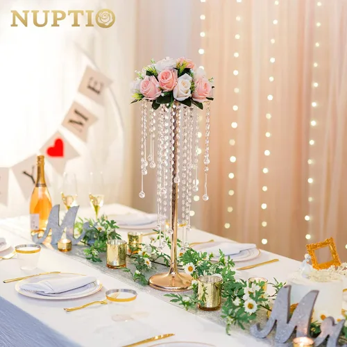 Vista 2 de NUPTIO Tall Gold Centerpiece for Table, Metal, 21.7", 2 Pcs Dorado