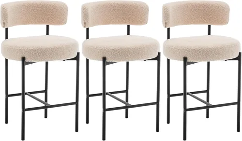 Vista 18 de Cinxzar Taburetes de Bar Boucle Juego de 2, Taburetes de Bar de Altura de Mostrador Beige con Respaldos, Taburetes Modernos para Isla de Cocina