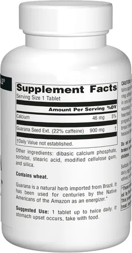 Vista 4 de Source Naturals Guaraná Energizer 900 mg Caffiene y Energía - 200 Tabletas