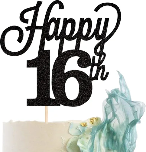 Vista 15 de 1 paquete de decoración para pastel de 12 años, purpurina negra número 12, doce cumpleaños, decoración para felicitaciones a 12 años de edad, 12
