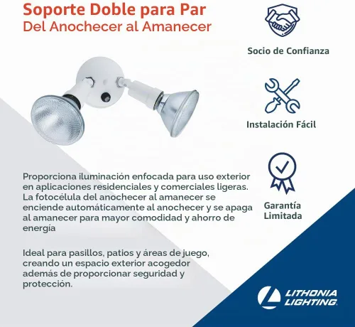 Vista 3 de Lithonia Lighting OFTH 300PR 120 P WH-M12 - Soporte ajustable doble PAR con atardecer a amanecer, 120 voltios, 300 vatios, color blanco