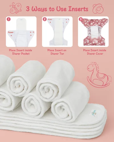 Vista 5 de babygoal Insertos de pañales de tela reutilizables, paquete de 12, absorbentes y transpirables, insertos de microfibra de 3 capas para pañales