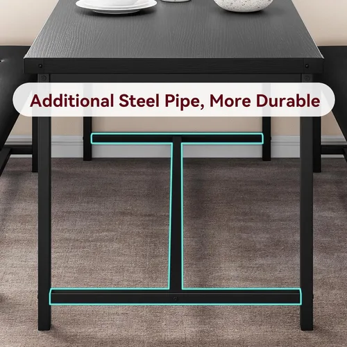 Vista 4 de Juego de mesa de comedor IDEALHOUSE para 4, mesa de cocina con banco tapizado, juego de mesa de comedor rectangular de 3 piezas con 2 bancos