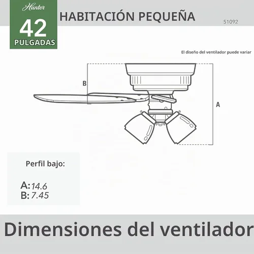 Vista 9 de Hunter Constructor, para interiores, ventilador de techo, cadena de tracción, 42 pulgadas, níquel cepillado con luces LED, montaje empotrado
