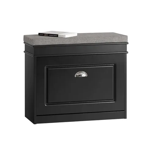 Vista 10 de SoBuy pequeño banco de almacenamiento de zapatos, zapatero negro estrecho para entrada, estante para zapatos con cojín y 2 niveles de cajón