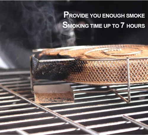 Vista 6 de Realcook - Generador de humo frío de 8 pulgadas, fumar en cualquier parrilla/ahumador de 7 a 8 horas Stainless Steel Cold Smoker Tray Generator